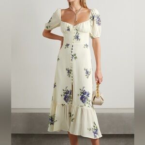 Reformation Cream Floral Midi Dress